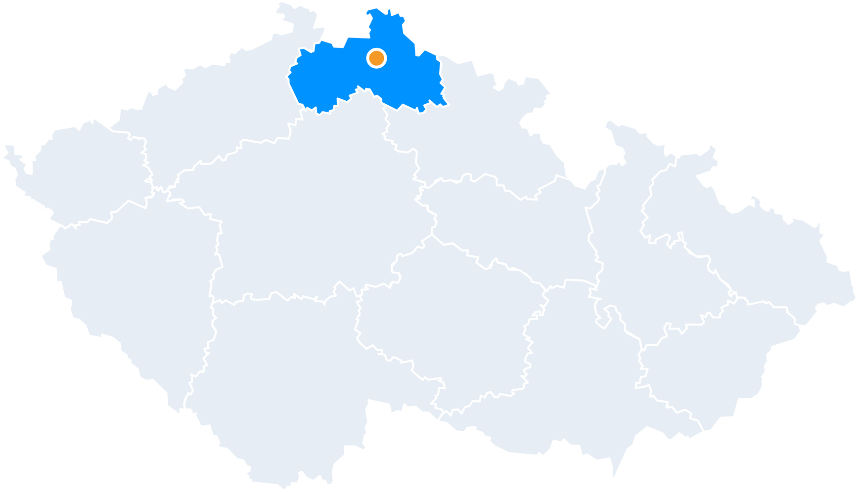 Mapa České republiky se zvýrazněným libereckým krajem