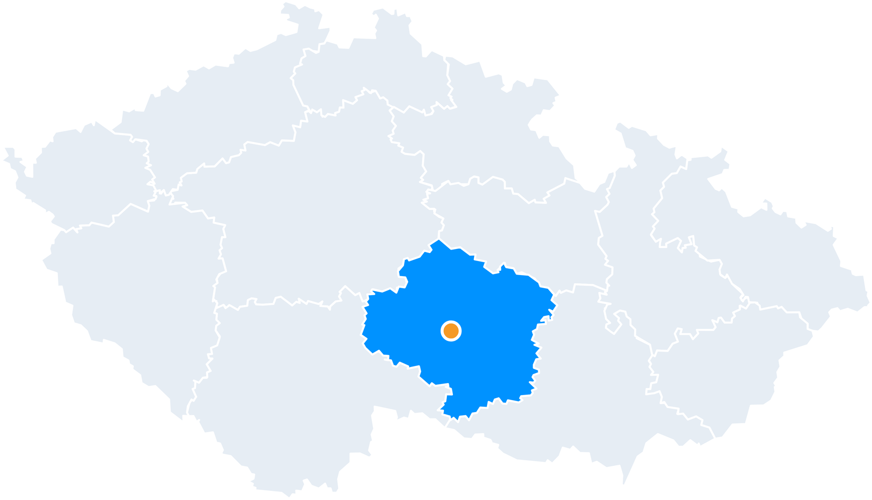 Mapa České republiky se zvýrazněným vysočinským krajem