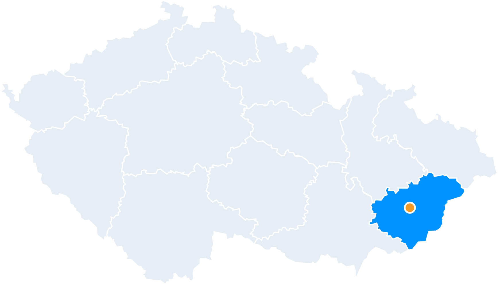 Mapa České republiky se zvýrazněným zlínským krajem